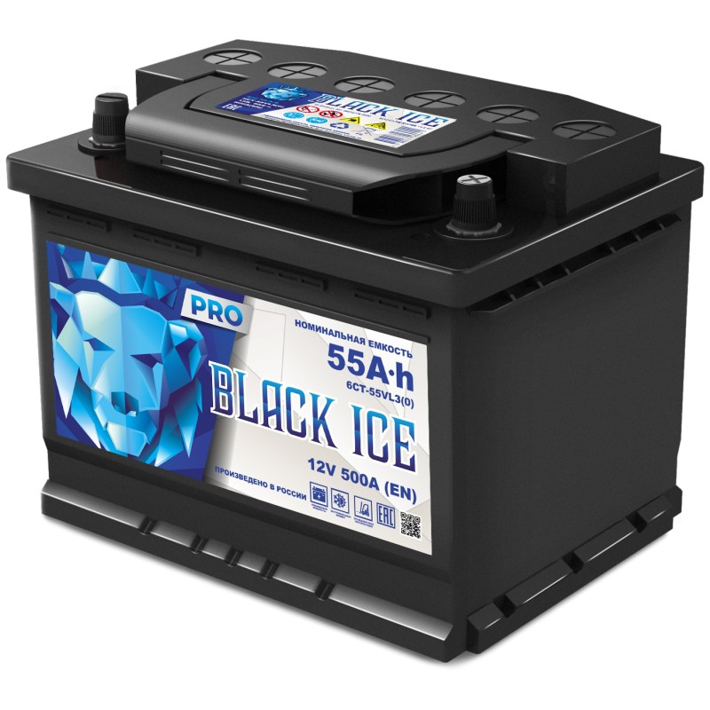 Автомобильный аккумулятор BLACK ICE Pro 6СТ-55.0 VL