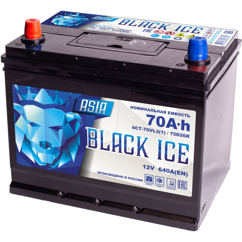 Автомобильный аккумулятор BLACK ICE Pro ASIA 75D26R 70Ah