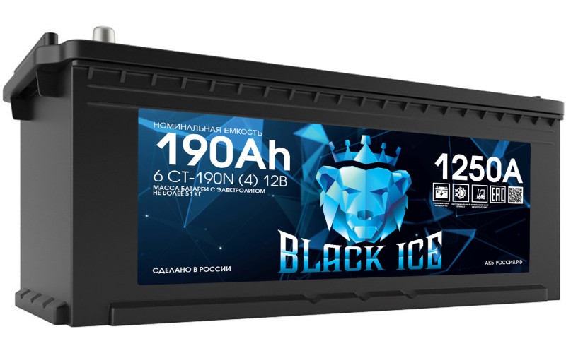 Аккумулятор BLACK ICE CLASSIC 6СТ-190.4 болт прямая полярность -BI1904T