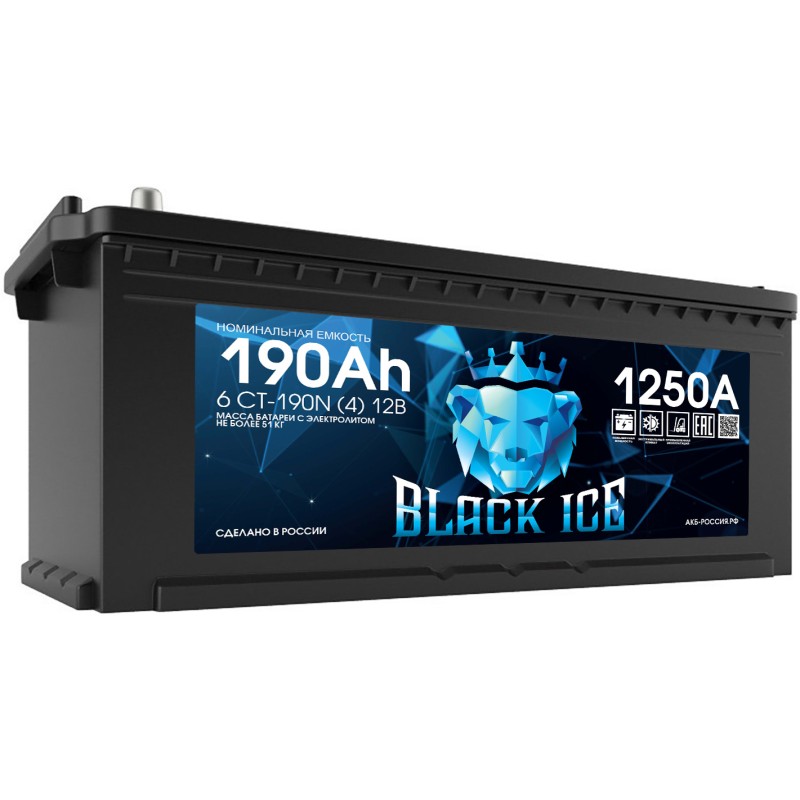 Аккумулятор BLACK ICE CLASSIC 6СТ-190.4 болт прямая полярность -BI1904T
