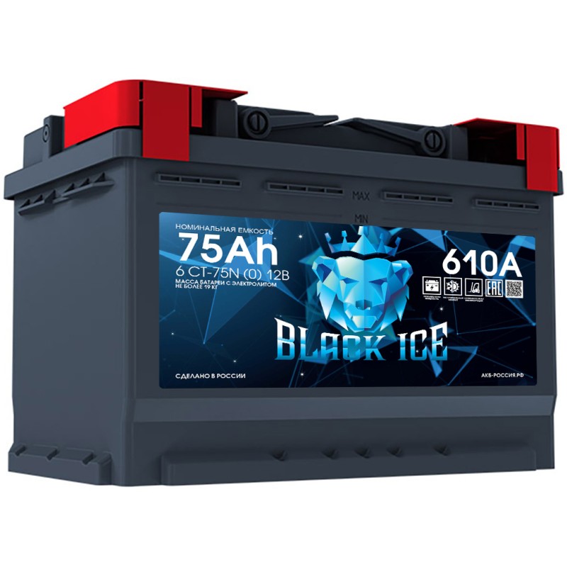 Аккумулятор BLACK ICE CLASSIC 6СТ-75.0 обратная полярность -BI7501