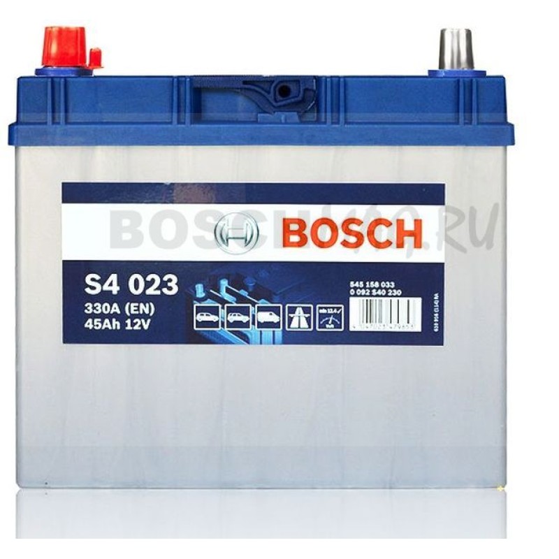 Автомобильный аккумулятор BOSCH S4 023   0092S40230  45 Ач (A/h)  прямая полярность  -  545158033
