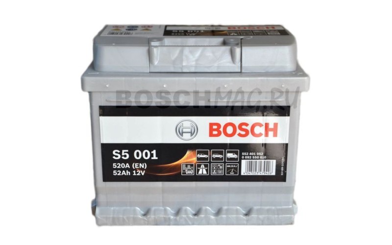 Автомобильный аккумулятор BOSCH S5 001   0092S50010  52 Ач (A/h)  обратная полярность  -  552401052