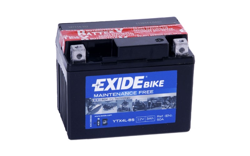 Мото аккумулятор EXIDE BIKE 12V 3 Ач (A/h) - YTX4L-BS