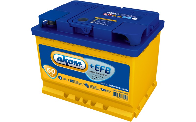Аккумулятор АКОМ+EFB 6CT-60.1 прямая полярность-AM6011 EFB